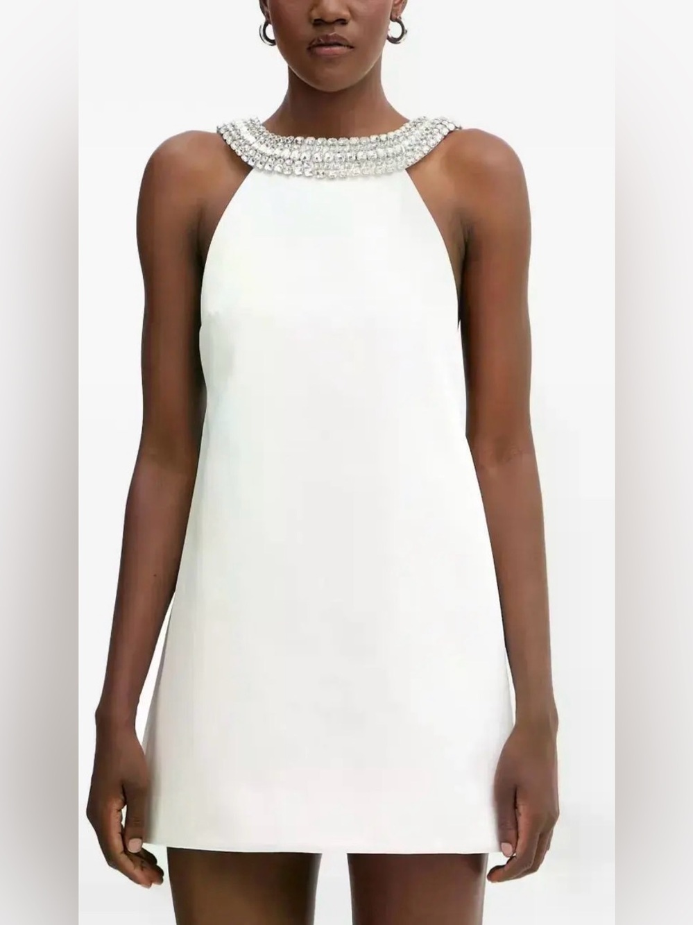 Retrofete White Beaded Halter Mini Dress